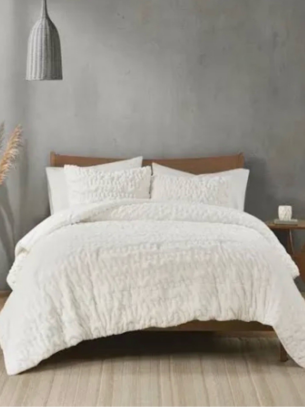 Madison Park Blair Runched Ivory Faux Fur Comforter Set includes 2 king shams